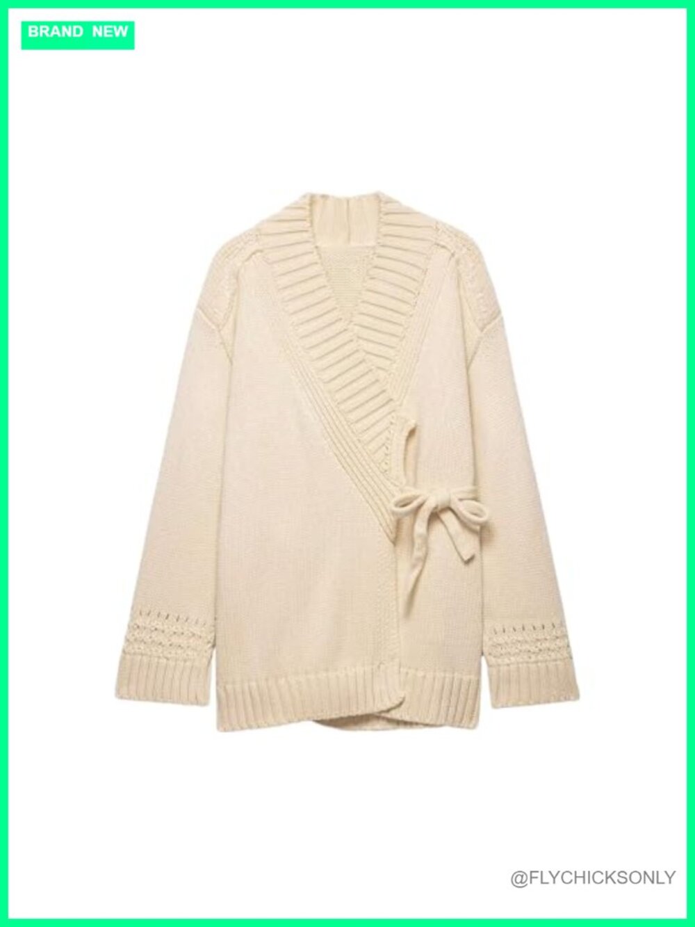 Women's Oversized Cable Knit Tie Front Kimono Cardigan Sweater